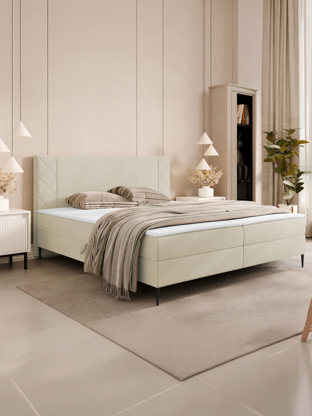 Επενδυμένο Κρεβάτι Portes-Μπεζ-140 x 200