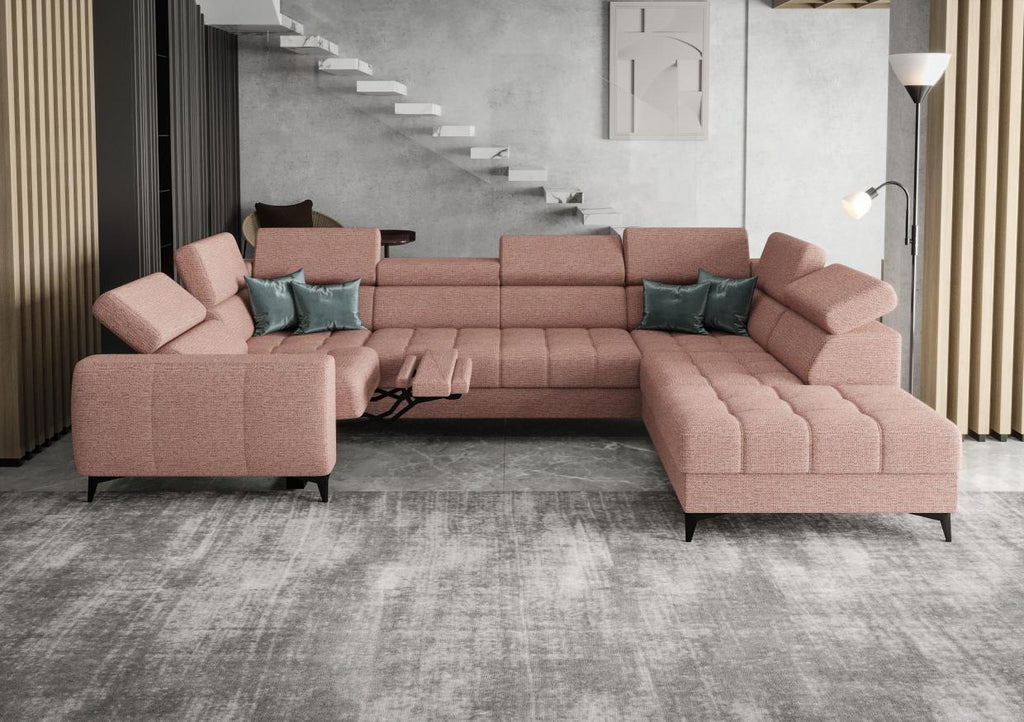Γωνιακός καναπές Calyra Max I Relax-Σομόν-Δεξιά