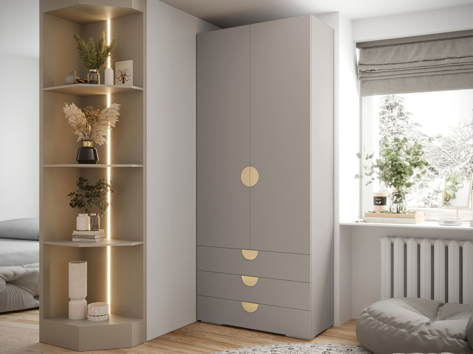 Ντουλάπα Inova IV 2D3SZ Δίφυλλη-Cashmere - Χρυσό