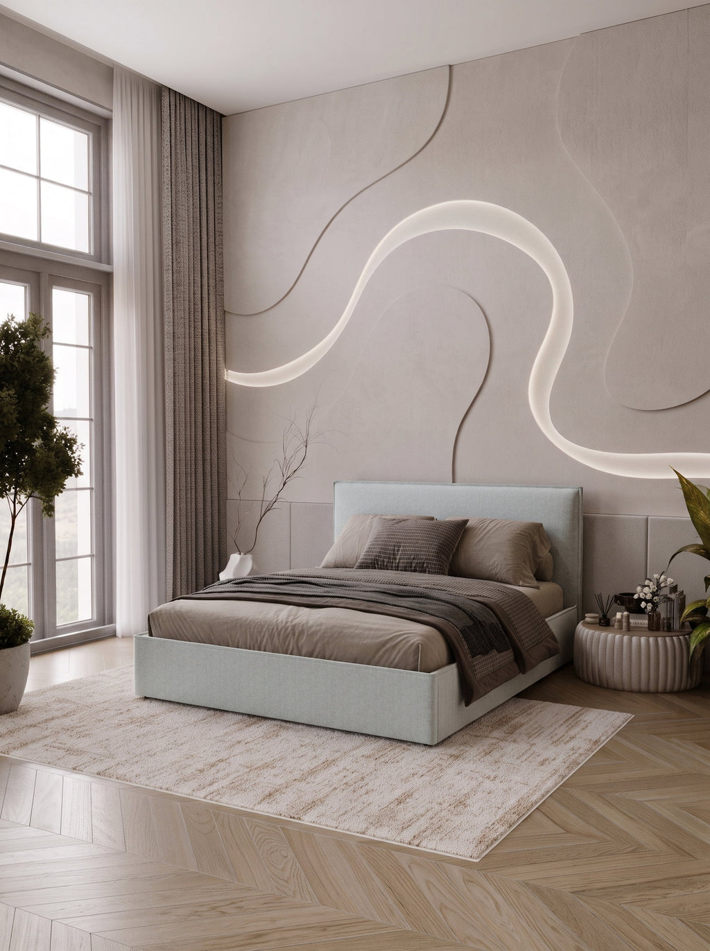 Επενδυμένο Κρεβάτι Bianco Grant-Γκρι Ανοιχτό-140 x 200