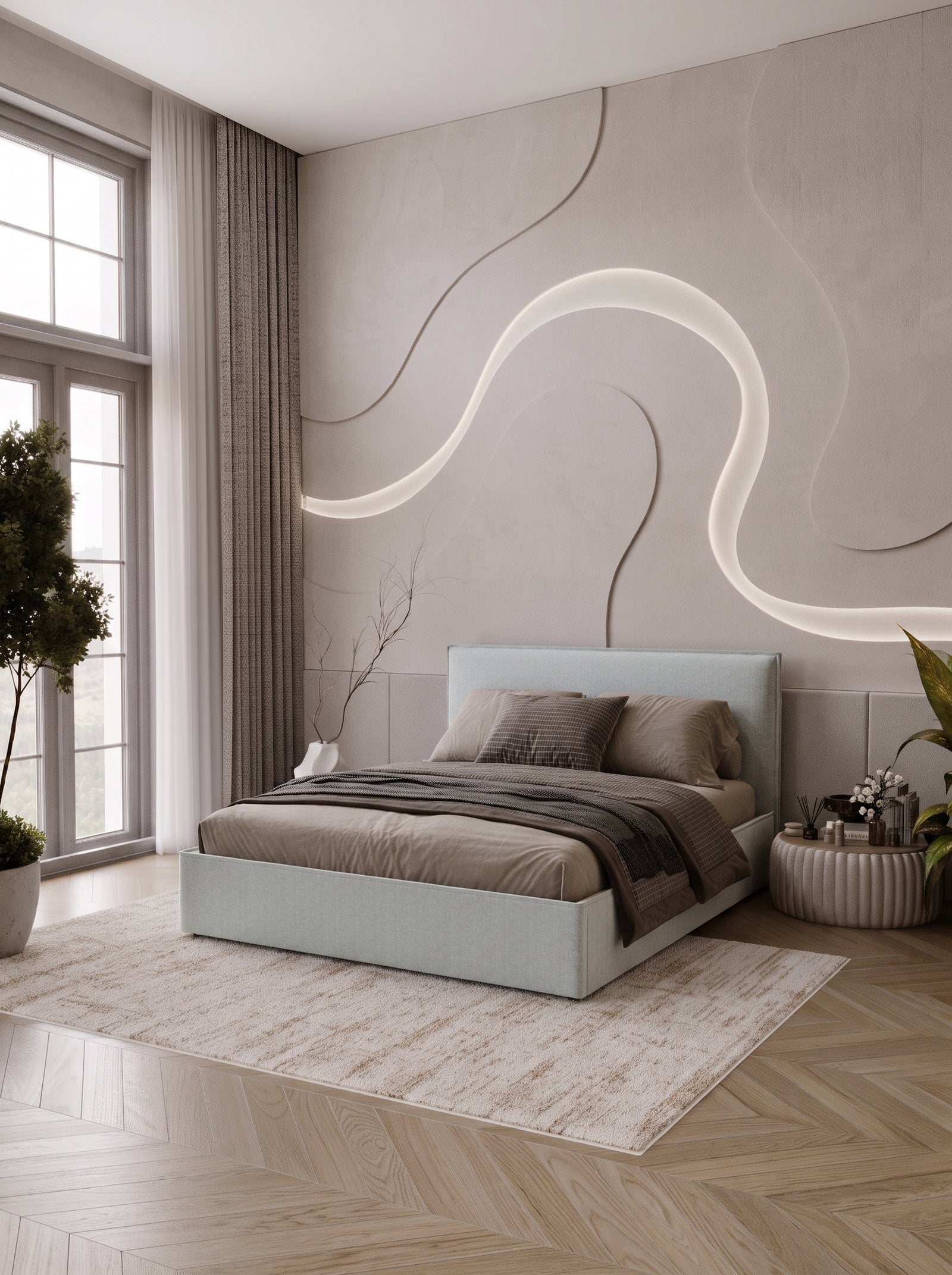 Επενδυμένο Κρεβάτι Bianco Grant-Γκρι Ανοιχτό-140 x 200
