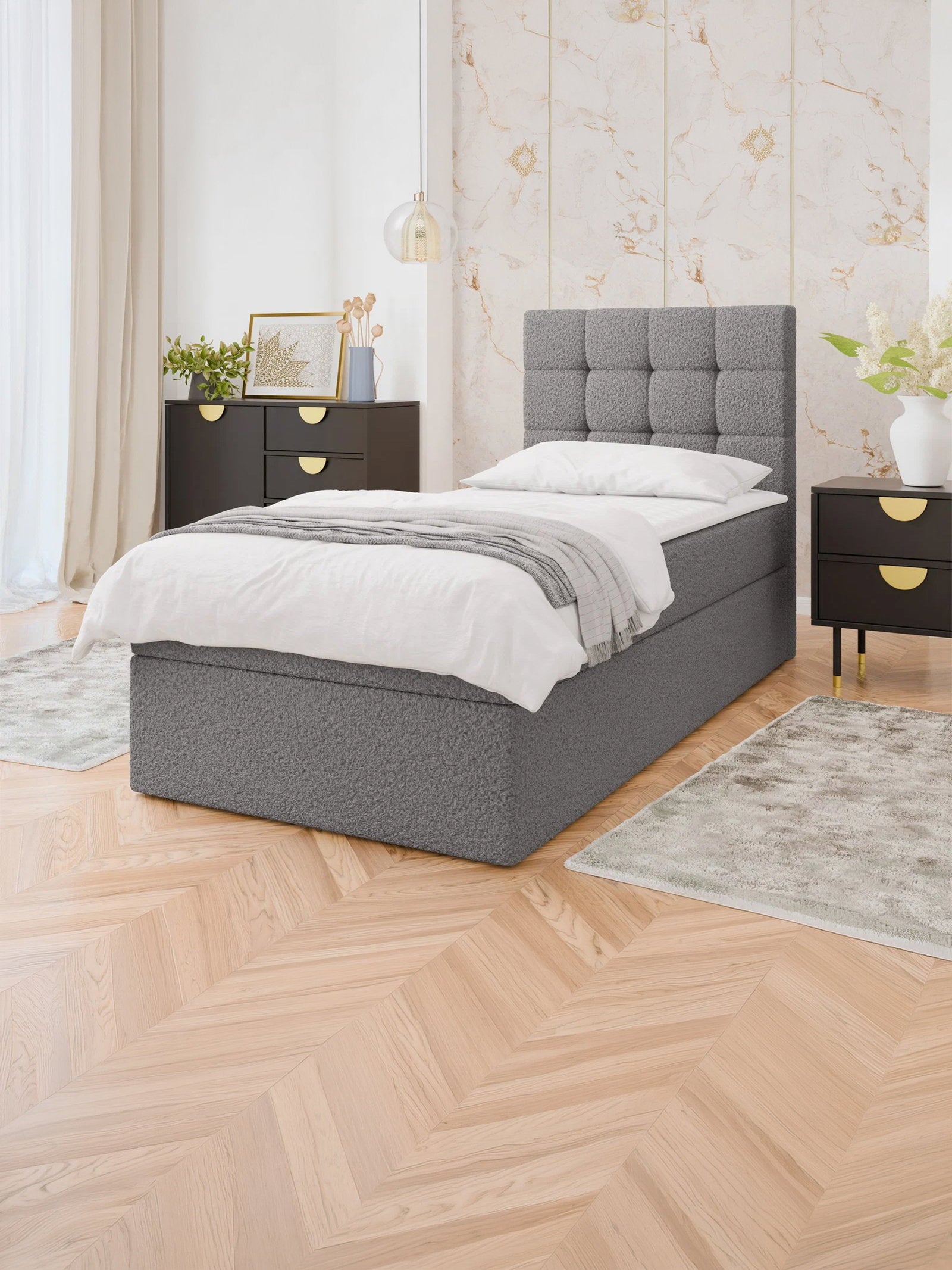 Επενδυμένο Κρεβάτι Luanda Single-Γκρι Σκούρο-80x200