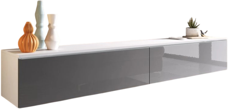 Έπιπλο τηλεόρασης Lowboard D 180-Λευκό-Γκρι Γυαλιστερό