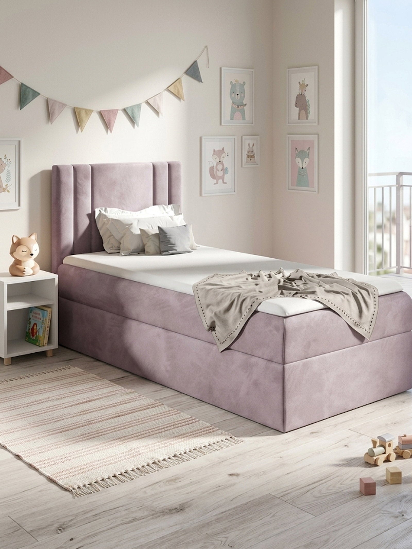 Επενδυμένο κρεβάτι Carmen Mini-Roz-80 x 200-Aristera