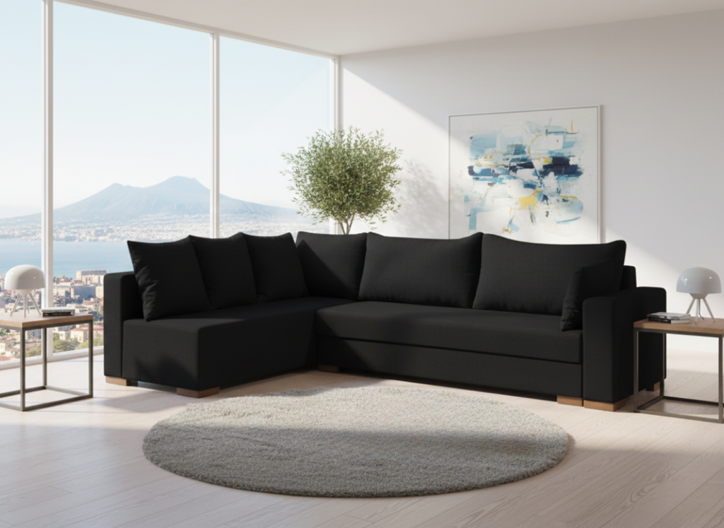 Γωνιακός καναπές Trendy-Δεξιά-285φ 185β εκ.-Μαύρο