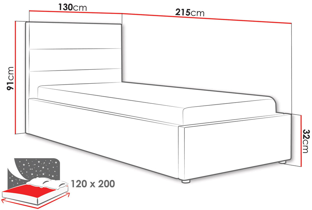 Επενδυμένο Κρεβάτι Lutko-Μπεζ-120 x 200