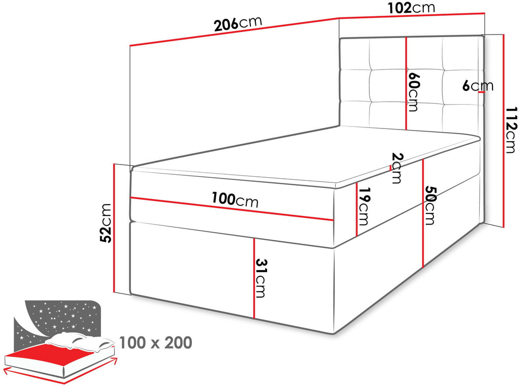Επενδυμένο Κρεβάτι Luanda Single-Γκρεζ-100x200