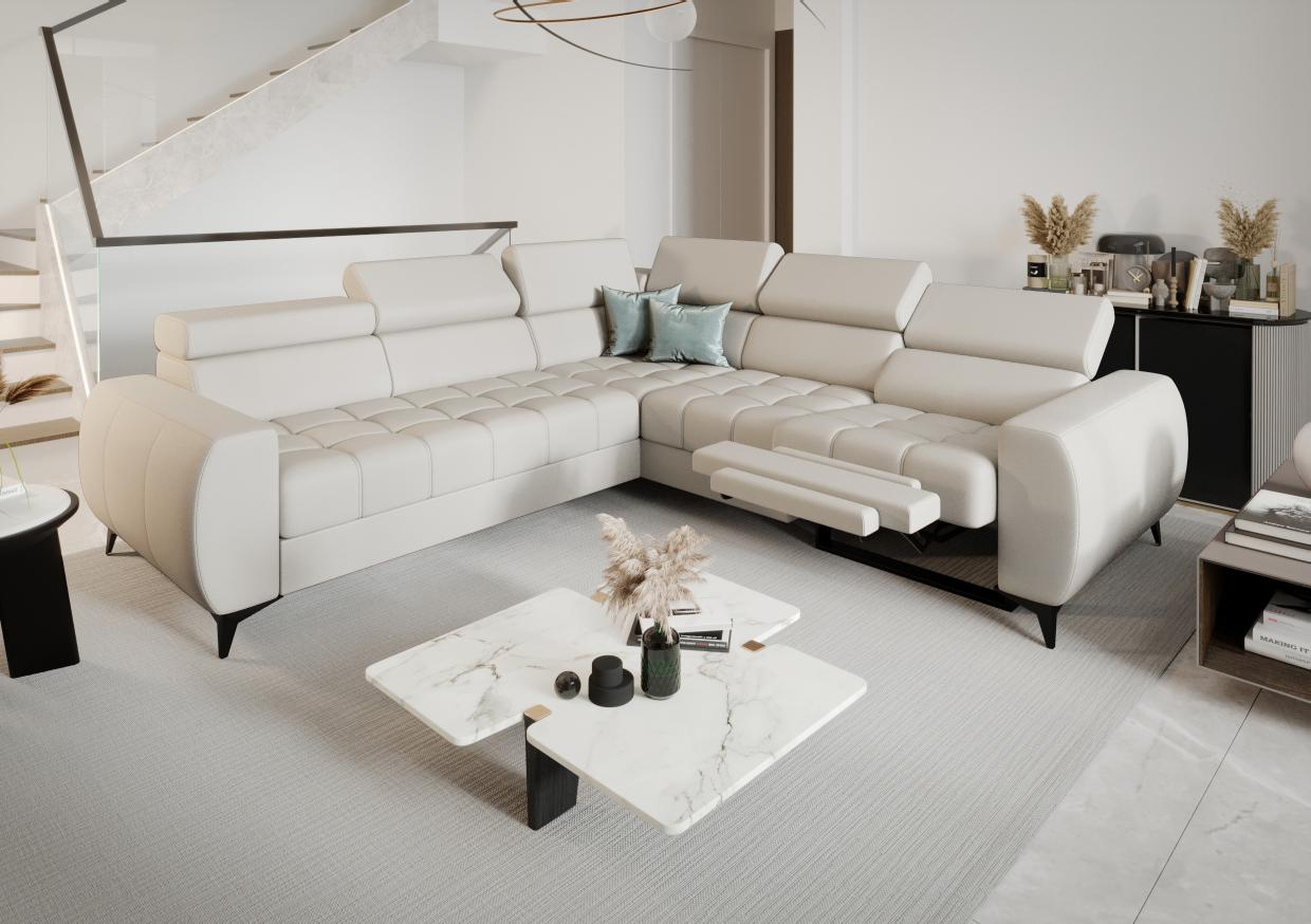 Γωνιακός καναπές Calyra II Relax Lthr-Κρεμ-Δεξιά