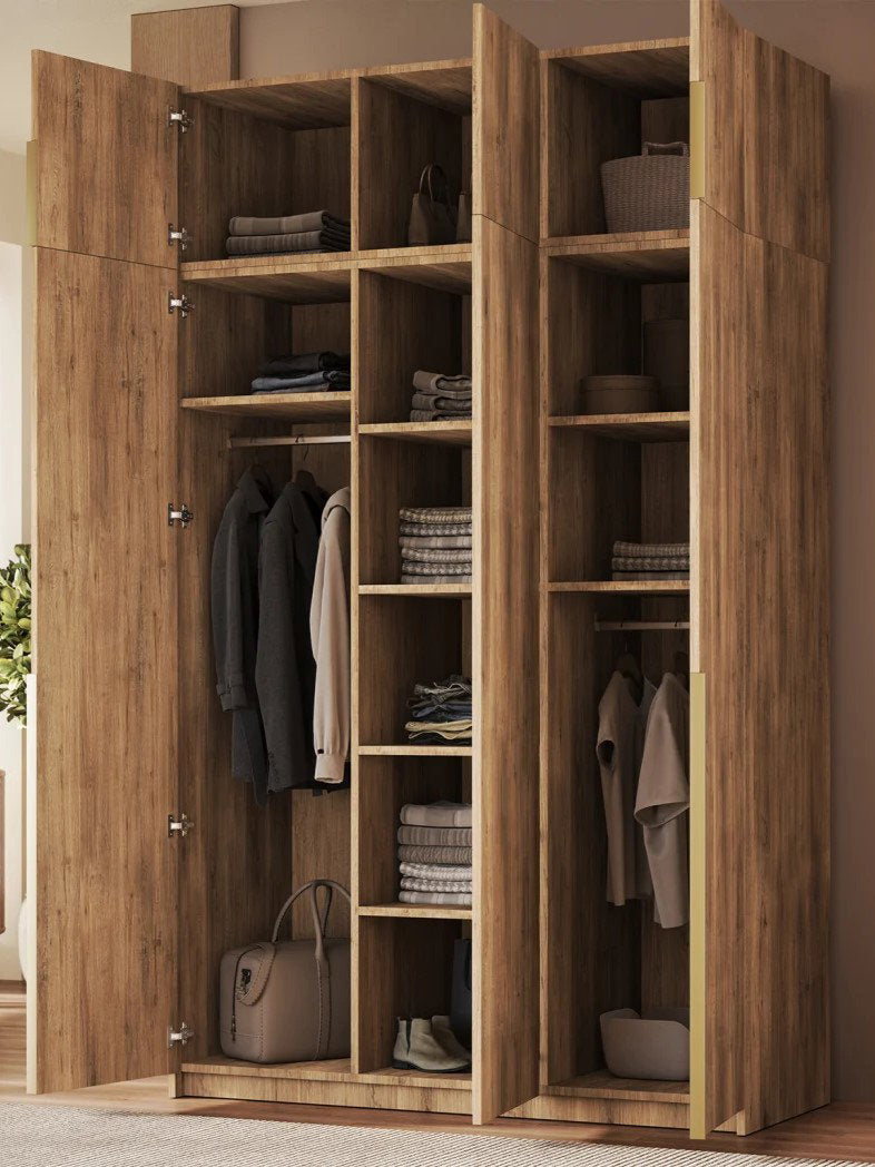 Ντουλάπα Brigma Τρίφυλλη-Φυσικό - Χρυσό-Με πατάρι