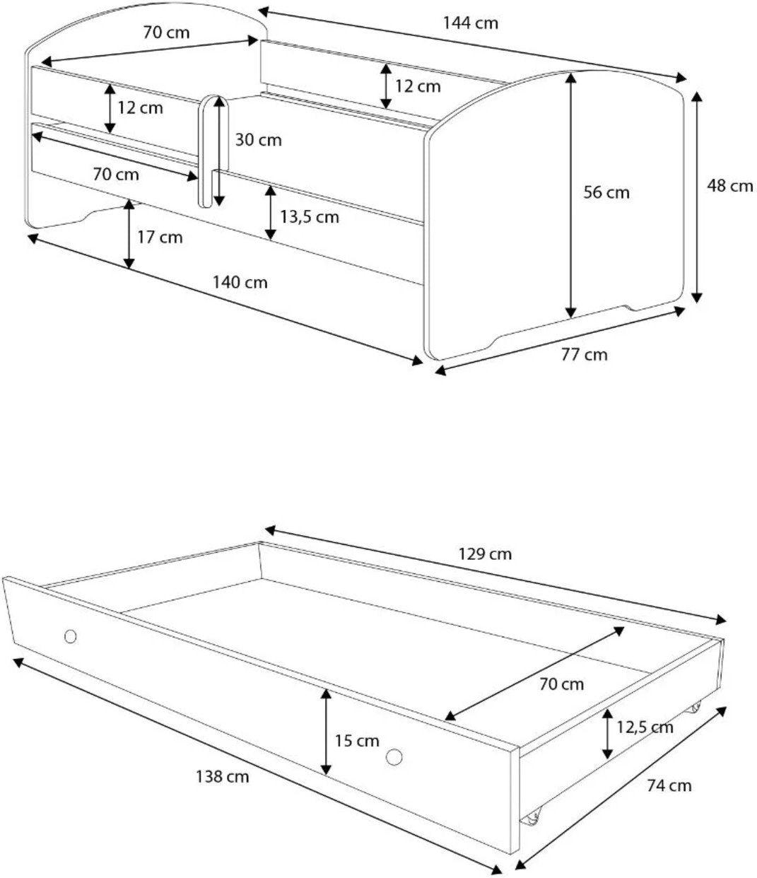 Παιδικό Κρεβάτι Belossi-Λευκό-140 x 70-Χωρίς προστατευτικό