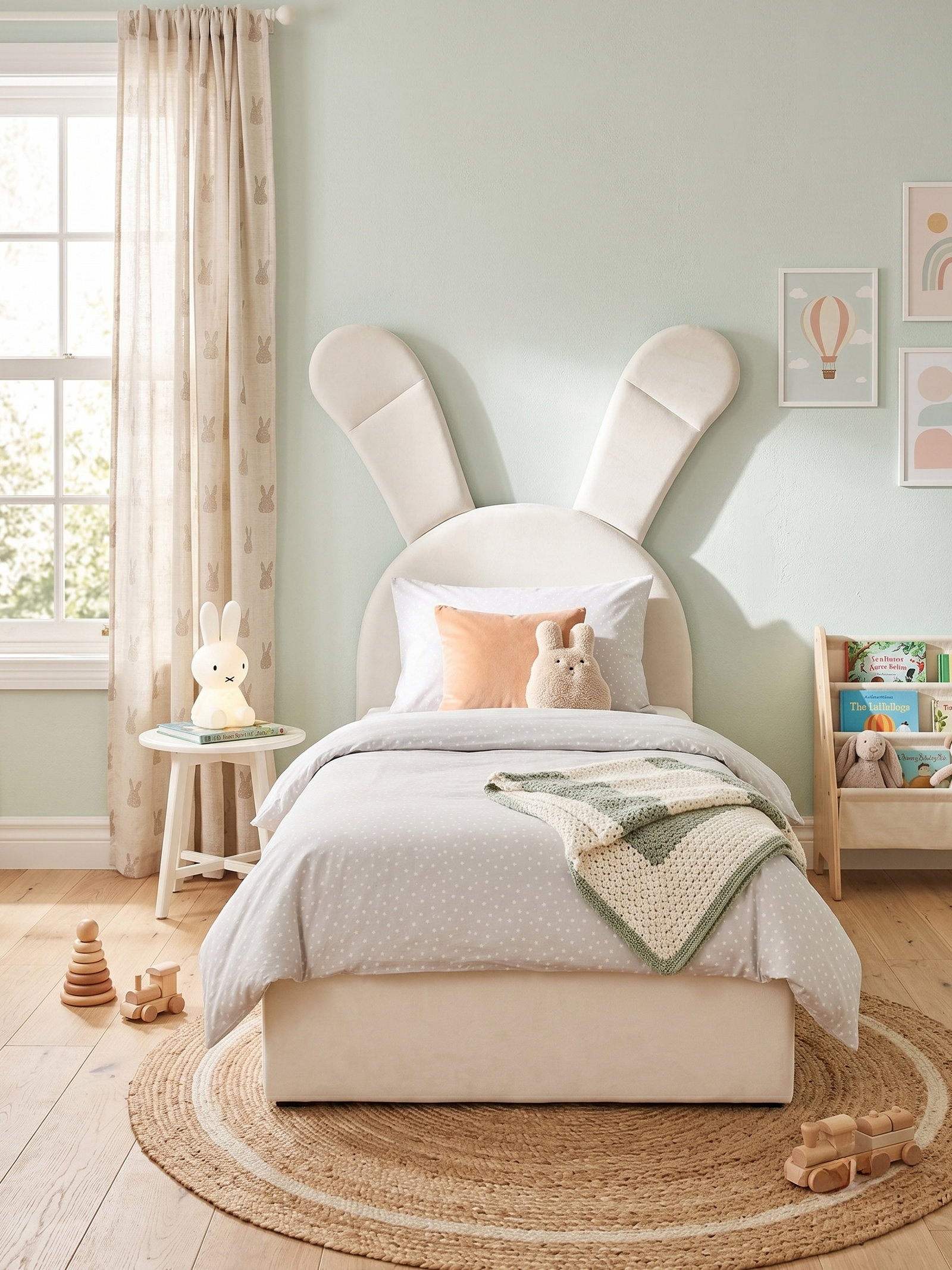 Παιδικό Επενδυμένο Κρεβάτι Bunny Light-Ekrou-Deksia