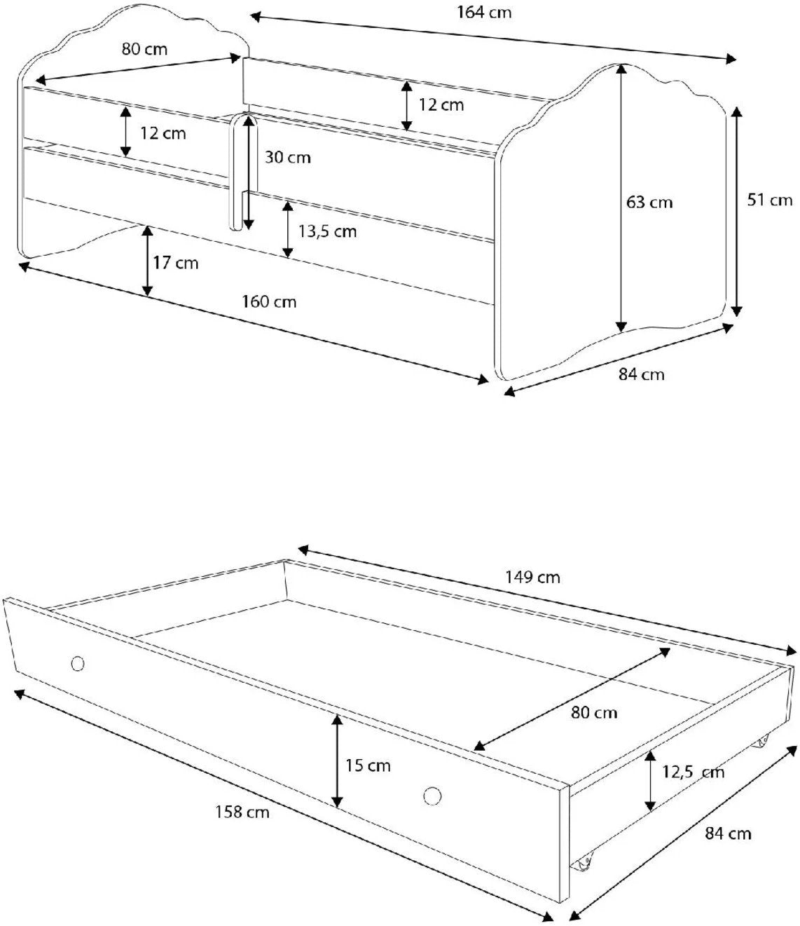 Παιδικό Κρεβάτι Leomari-Λευκό - Καφέ-160 x 80-Με προστατευτικό