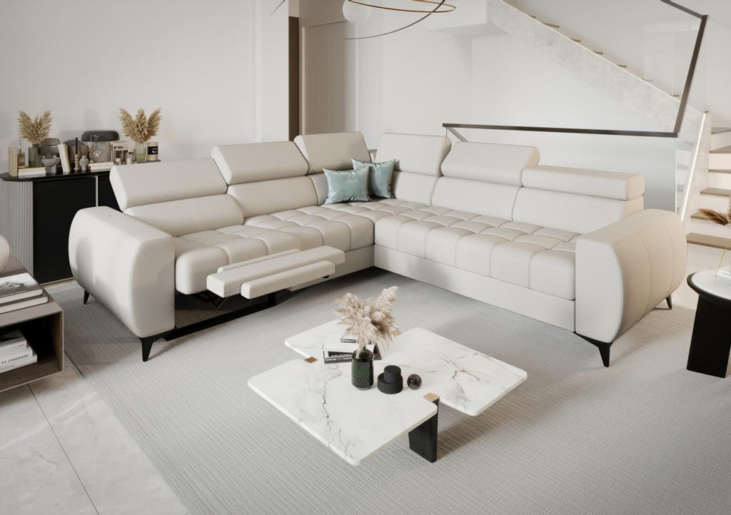 Γωνιακός καναπές Calyra II Relax Lthr-Κρεμ-Αριστερή