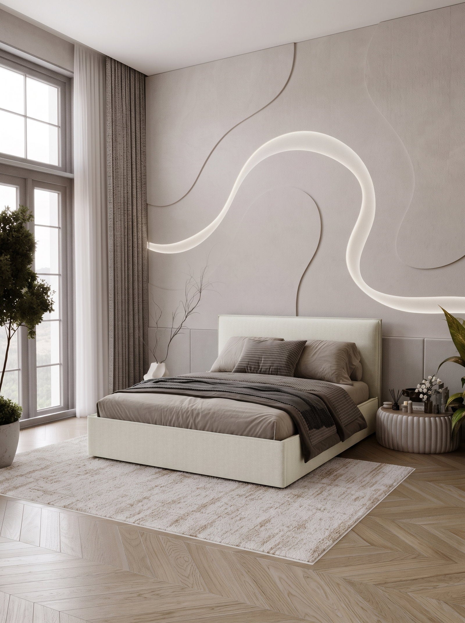 Επενδυμένο Κρεβάτι Bianco Grant-Κρεμ-140 x 200