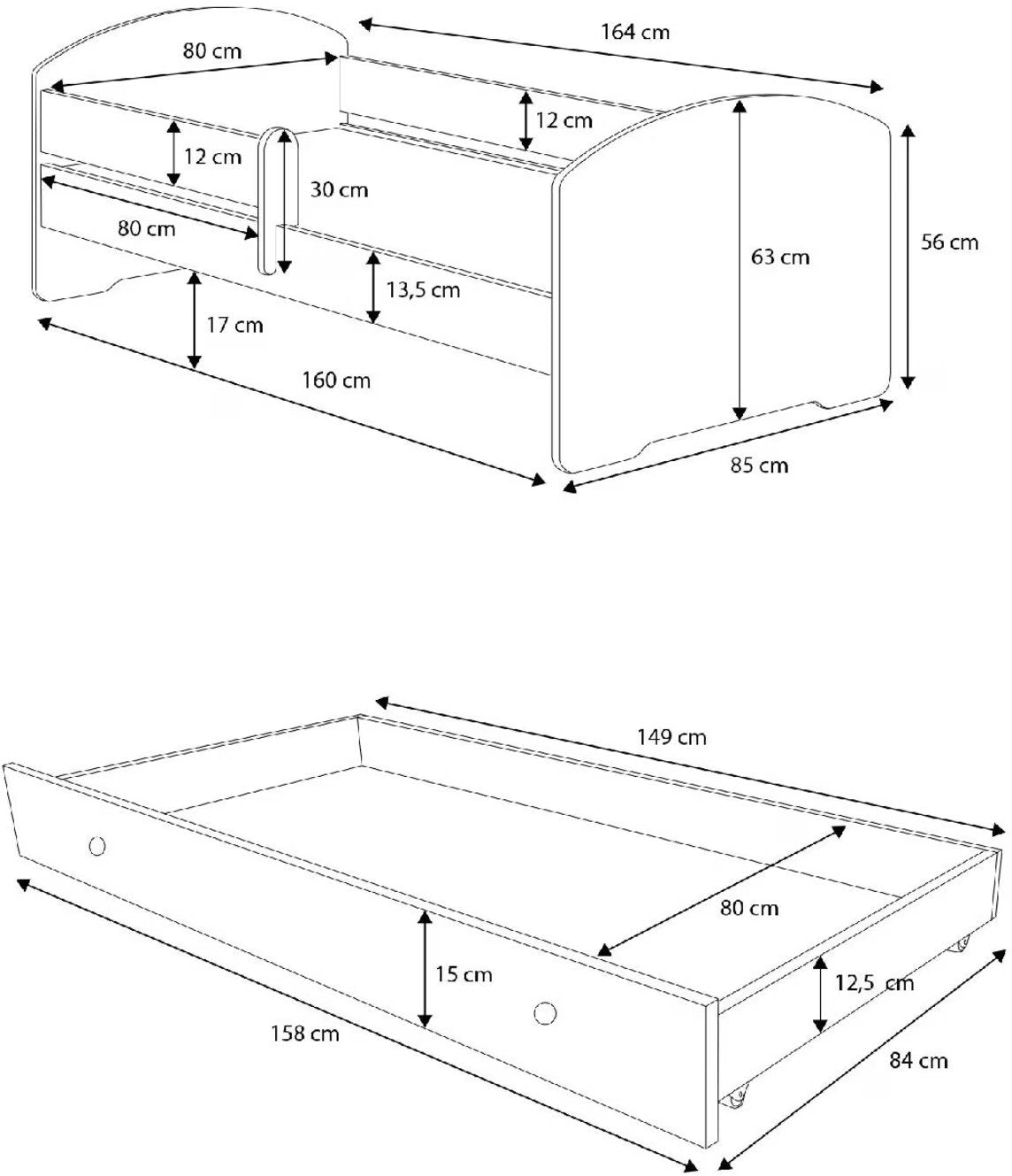 Παιδικό Κρεβάτι Belossi-Λευκό-160 x 80-Χωρίς προστατευτικό