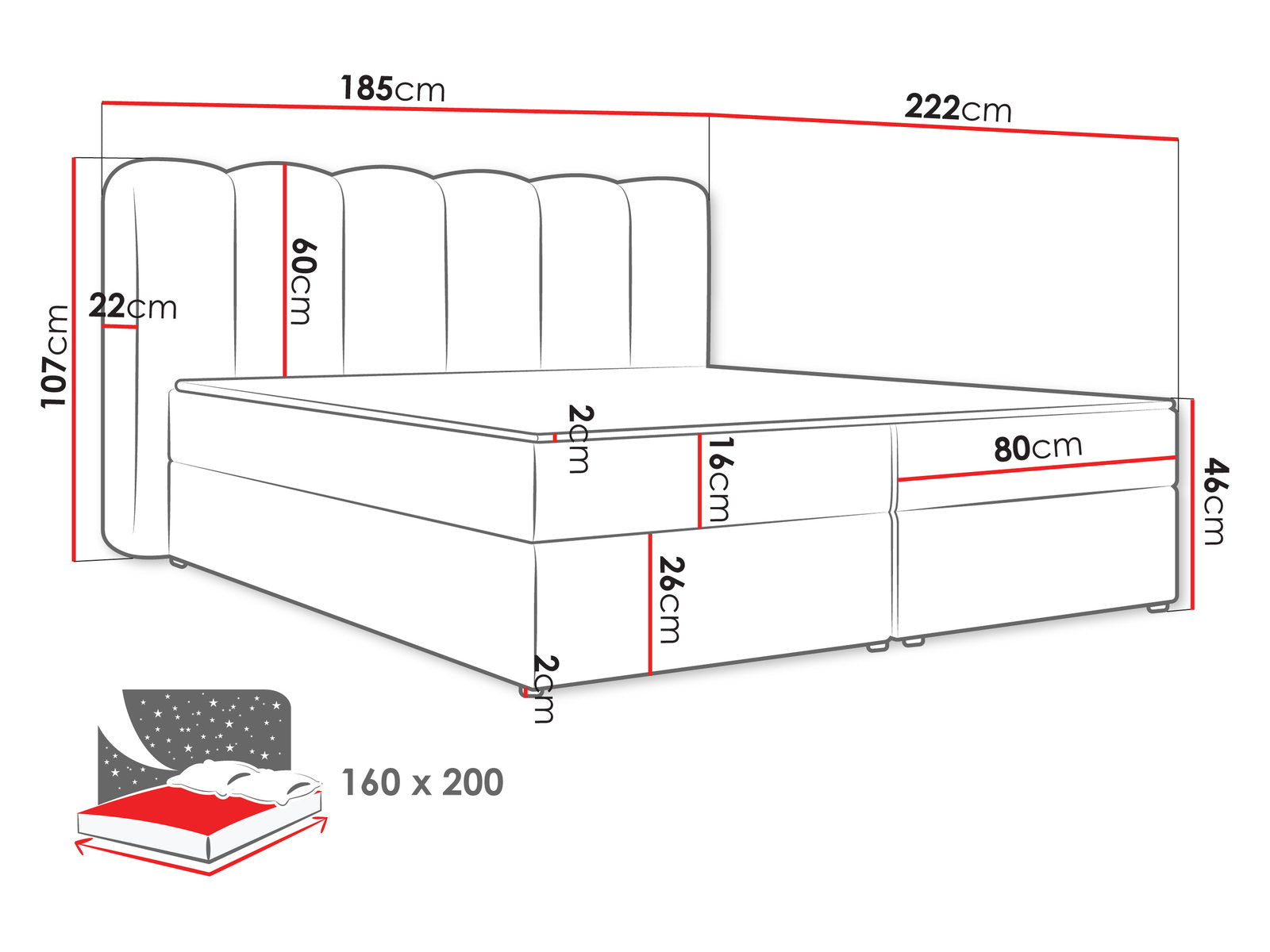 Επενδυμένο Κρεβάτι Softi I-Κρεμ-160 x 200
