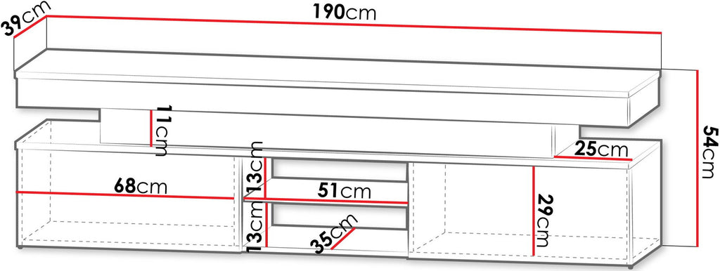 Έπιπλο τηλεόρασης Glossa 2D 190 με LED-Leuko Gualistero